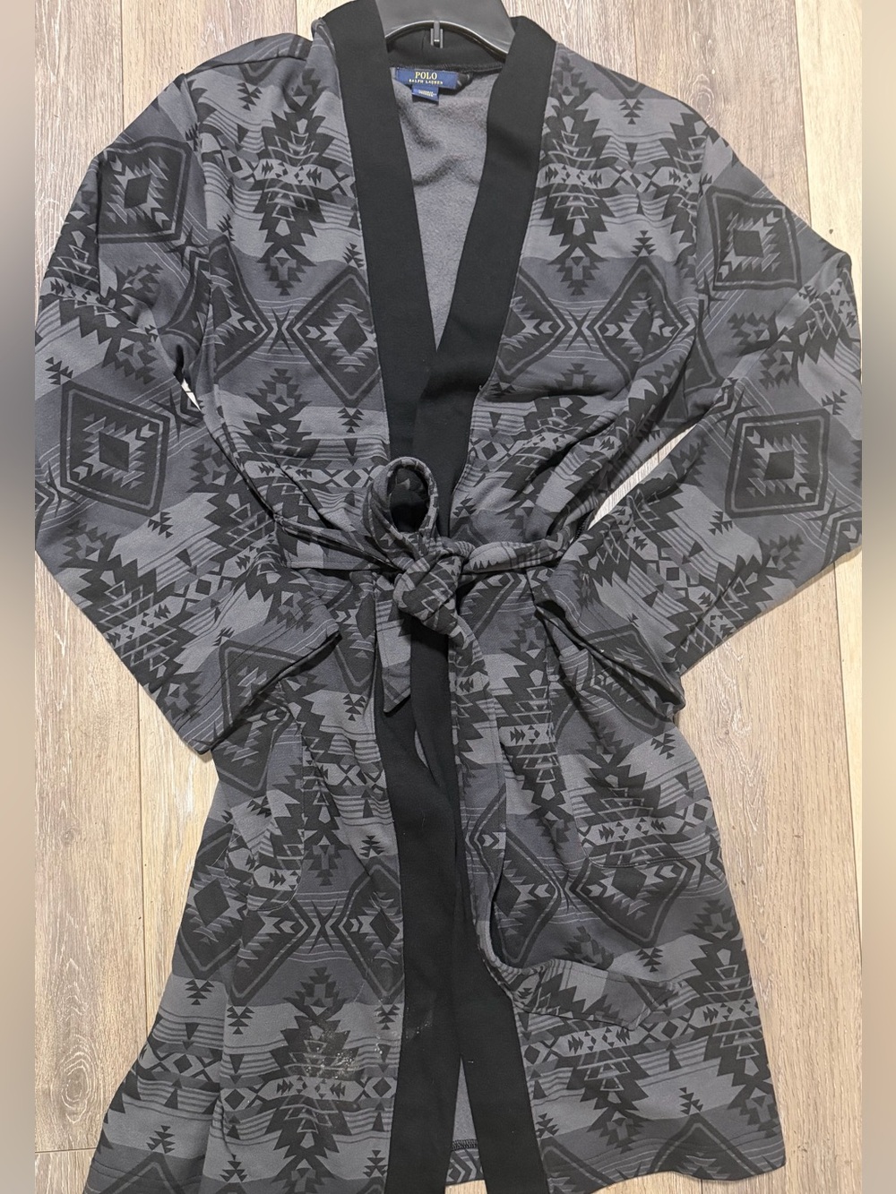 Polo by Ralph Lauren Gray & Black Aztec size S/M Belted Robe fleece Beacon NWOT